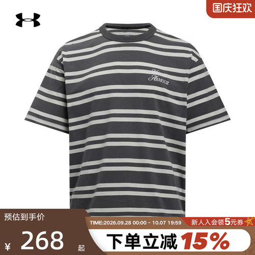 UA安德玛秋夏新款男女服休闲运动条纹宽松圆领短袖T恤6006003-025