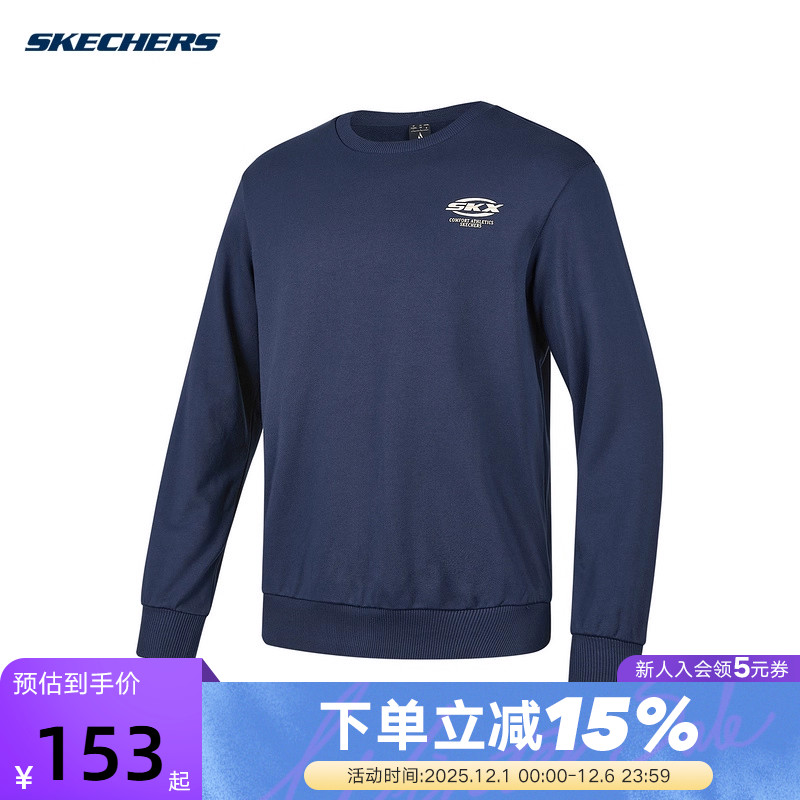Skechers斯凯奇男女同款印花logo针织运动套头卫衣P424U043/002Z