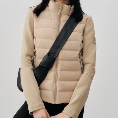 新款白鹅绒薄款瑜伽立领针织拼接轻薄短款排骨羽绒服中等开衫外套