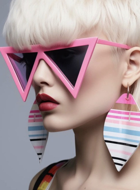 夸张超大倒三角粉色墨镜女时尚网红拍照凹造型走秀搞怪太阳眼镜潮