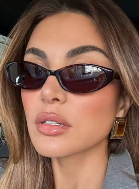 欧美朋克街头时髦窄框墨镜ins明星同款扁圆酷炫设计凹造型太阳镜