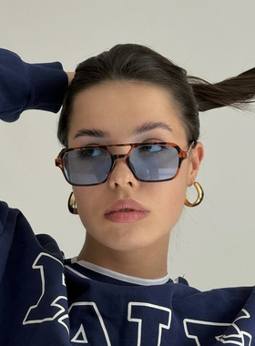 欧美ins网红同款双梁小框墨镜女豹纹蓝复古个性太阳眼镜男潮街拍