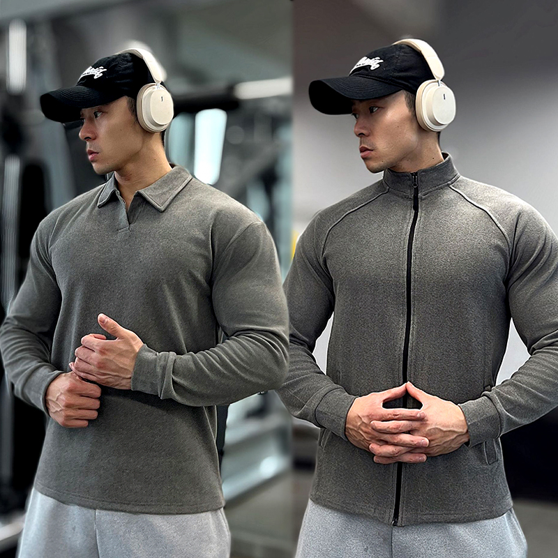 秋冬新款双面德绒立领健身衣