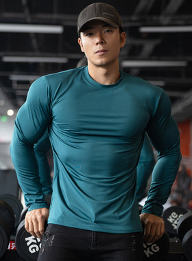 新款速干运动长袖男T恤圆领/半高领春秋跑步训练弹力打底健身上衣