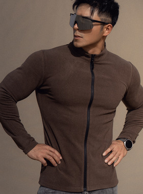 280克双面德绒男士运动长袖外套秋冬立领纯色拉链开衫健身打底衫