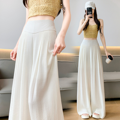 实拍冰丝棉麻阔腿裤女夏季薄款凉凉裤设计感高腰垂感宽松拖地裤裙