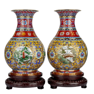 15寸景泰蓝花瓶燕京八景铜胎掐丝珐琅中式家居客厅装饰品商务礼品