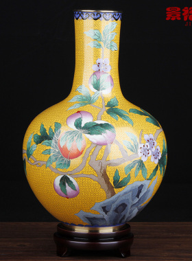 景泰蓝花瓶大寿桃铜胎珐琅家饰