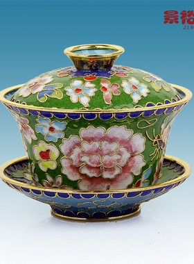 景泰蓝盖碗铜胎外事传统工艺品