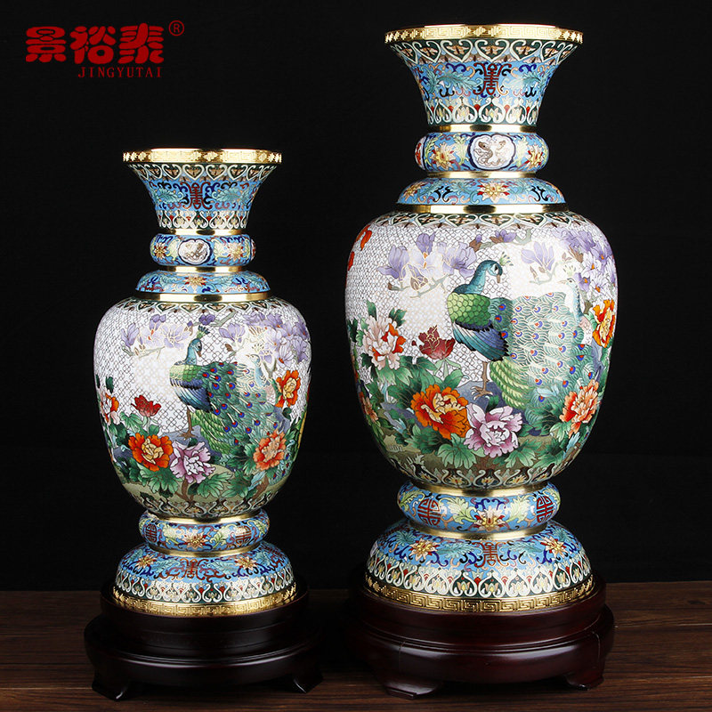 景泰蓝花瓶钟连盛20寸《盛世欢歌》铜胎掐丝乔迁书房家居客厅摆件