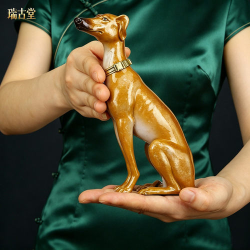 纯彩铜灵缇犬招财狗摆件客厅玄关