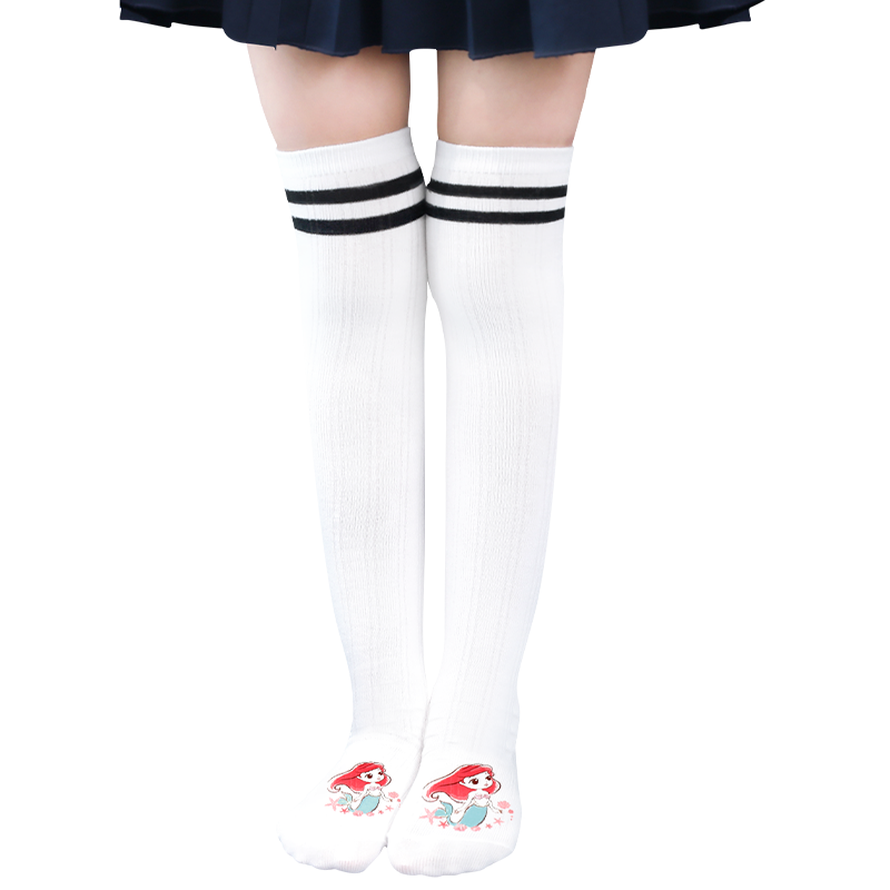 迪士尼兒童中筒襪女童春秋長筒襪白色過膝高筒襪女孩學院百搭腿襪