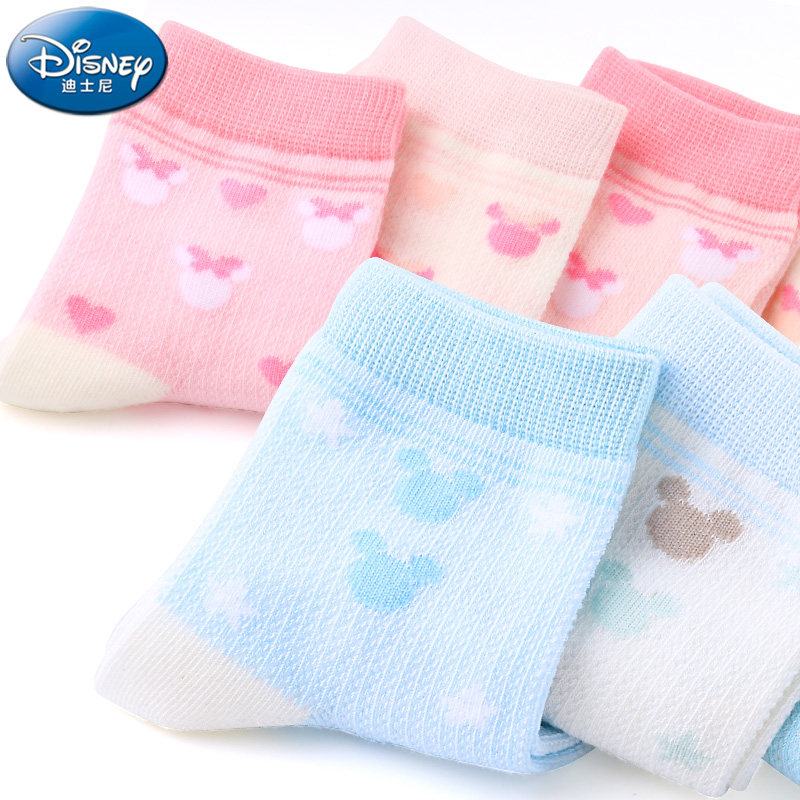 迪士尼儿童袜子纯棉男童女童夏季薄款宝宝棉袜春秋小孩短袜网眼袜