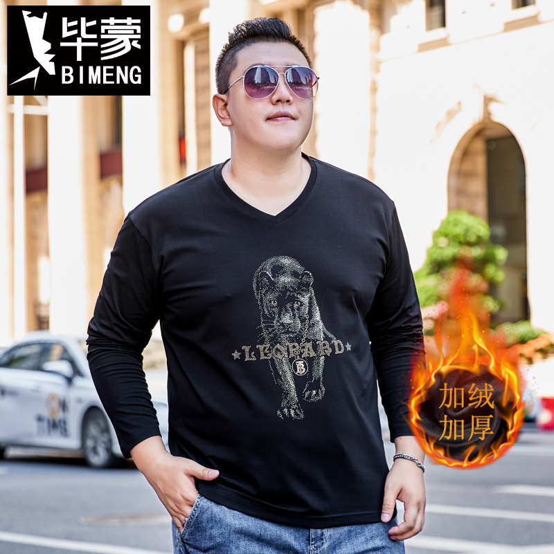 毕蒙胖子v领肥佬加绒加厚t恤衫