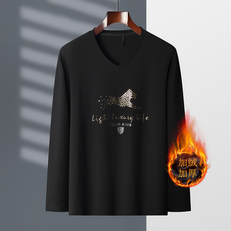 毕蒙秋季潮款胖子加肥加大码长袖t恤衫肥佬宽松加绒加厚体恤男装