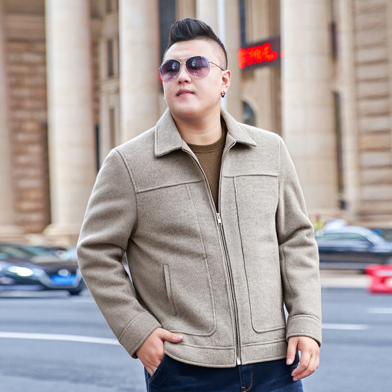 毕蒙秋冬新款男士加肥加大码商务休闲翻领夹克男胖子毛呢厚外套