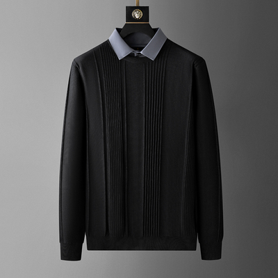 加肥加大针织衫毕蒙棉假两件翻领