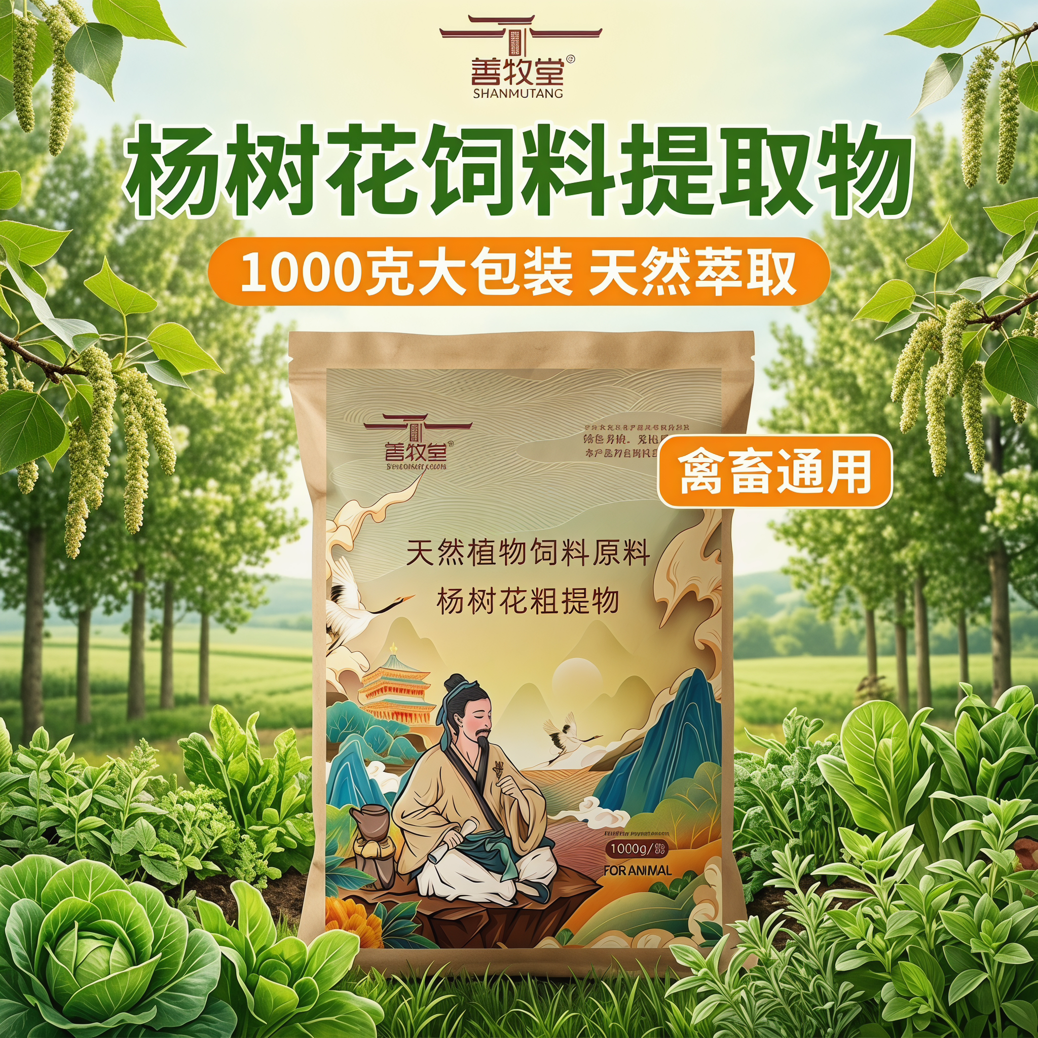 善牧堂兽用杨树花粗提物1000克大包装猪牛羊禽鸡鸭鹅犬猫马狗通用