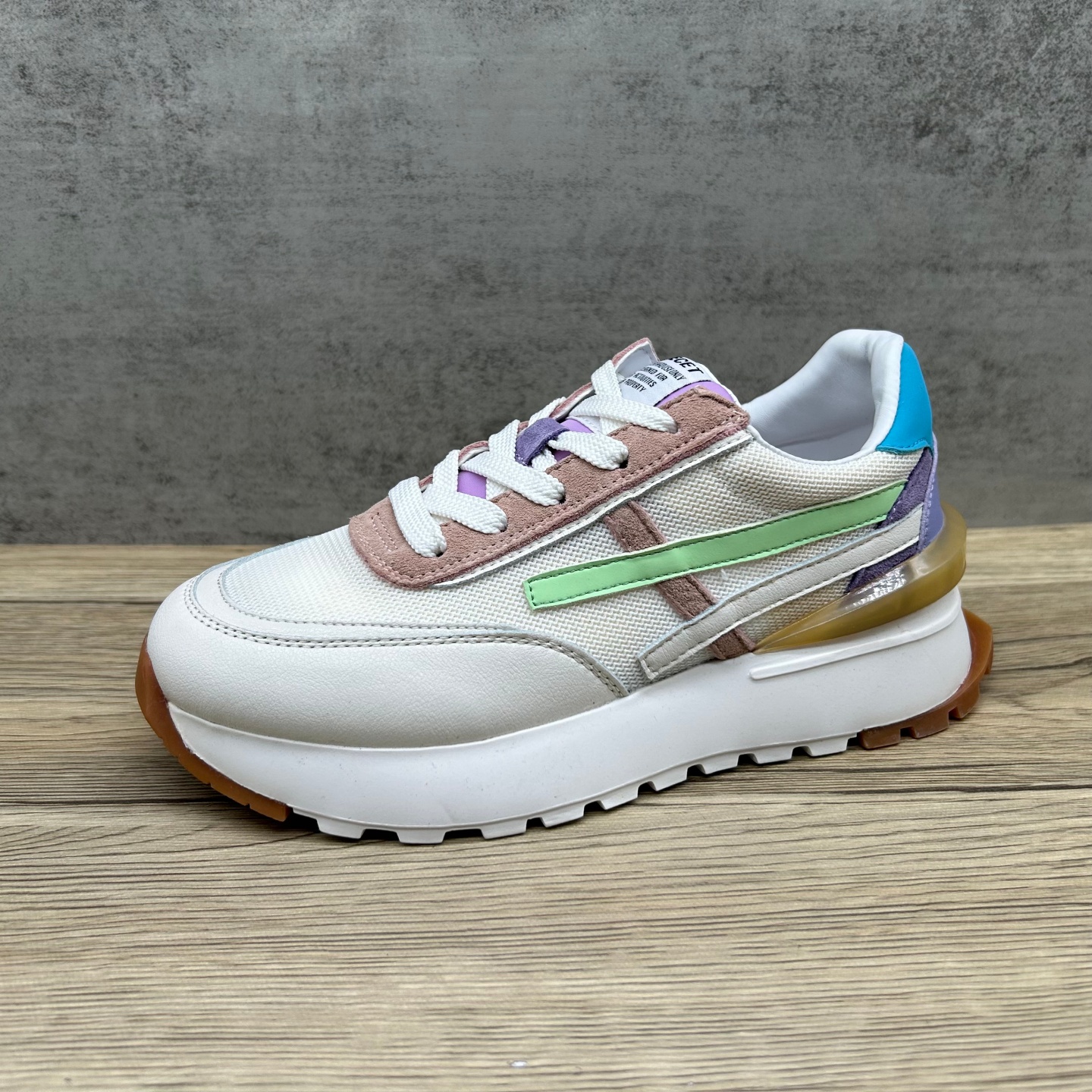 真皮网面老爹鞋女透气厚底阿甘鞋