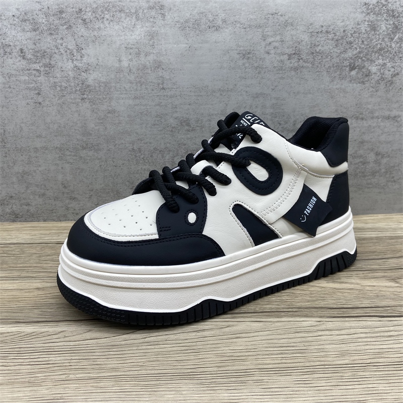 真皮女鞋熊猫鞋运动休闲板鞋厚底