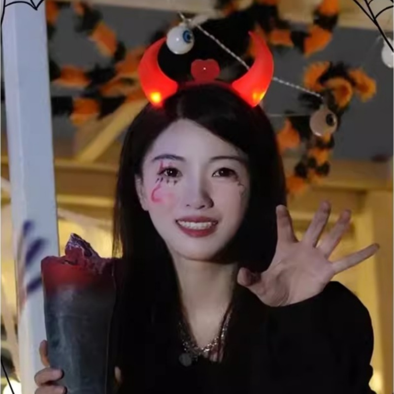 万圣节装饰品恶魔牛角发箍儿童装扮南瓜灯道具派对场景布置头饰