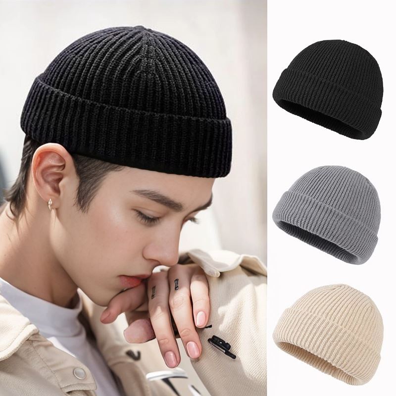 黑帽男士冬季保暖羊毛帽针织帽大头围冷帽男士新潮新加厚瓜皮帽