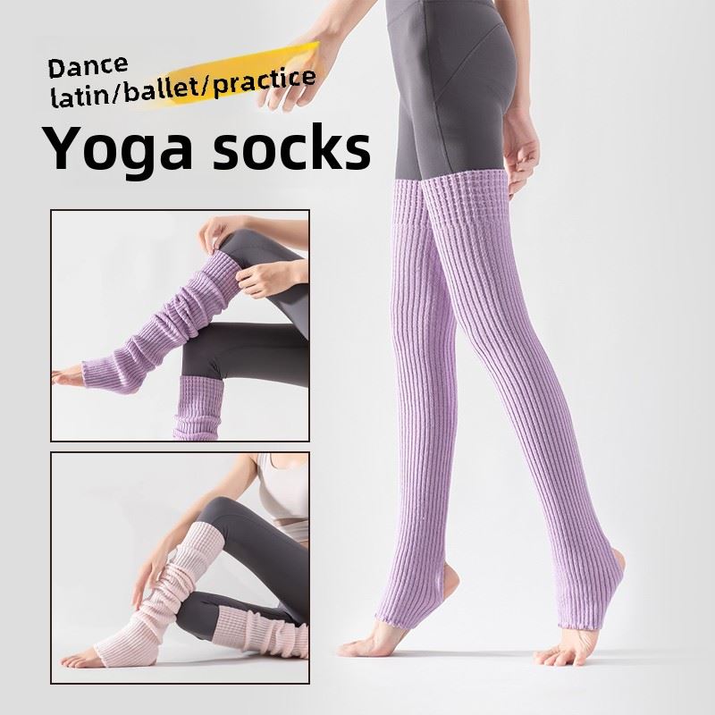 瑜伽芭蕾舞蹈踩脚袜套女秋冬加长护腿保暖针织毛线袜过膝堆堆袜子