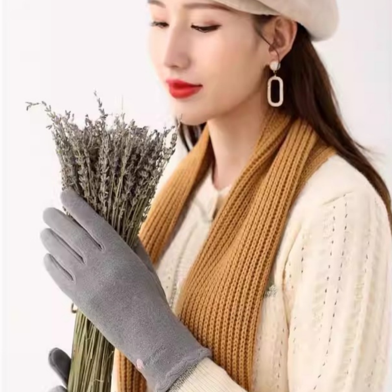 春秋手套女士户外骑行开车单层可爱韩版晨练薄款冬季德绒保暖手套
