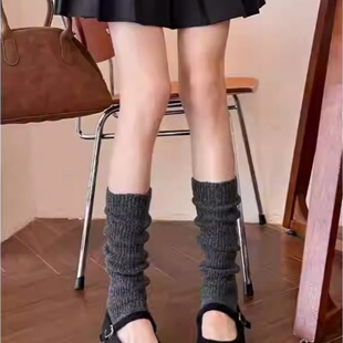 美拉德咖色堆堆袜套女秋冬天针织腿套白色小腿袜踩脚防滑中筒袜子