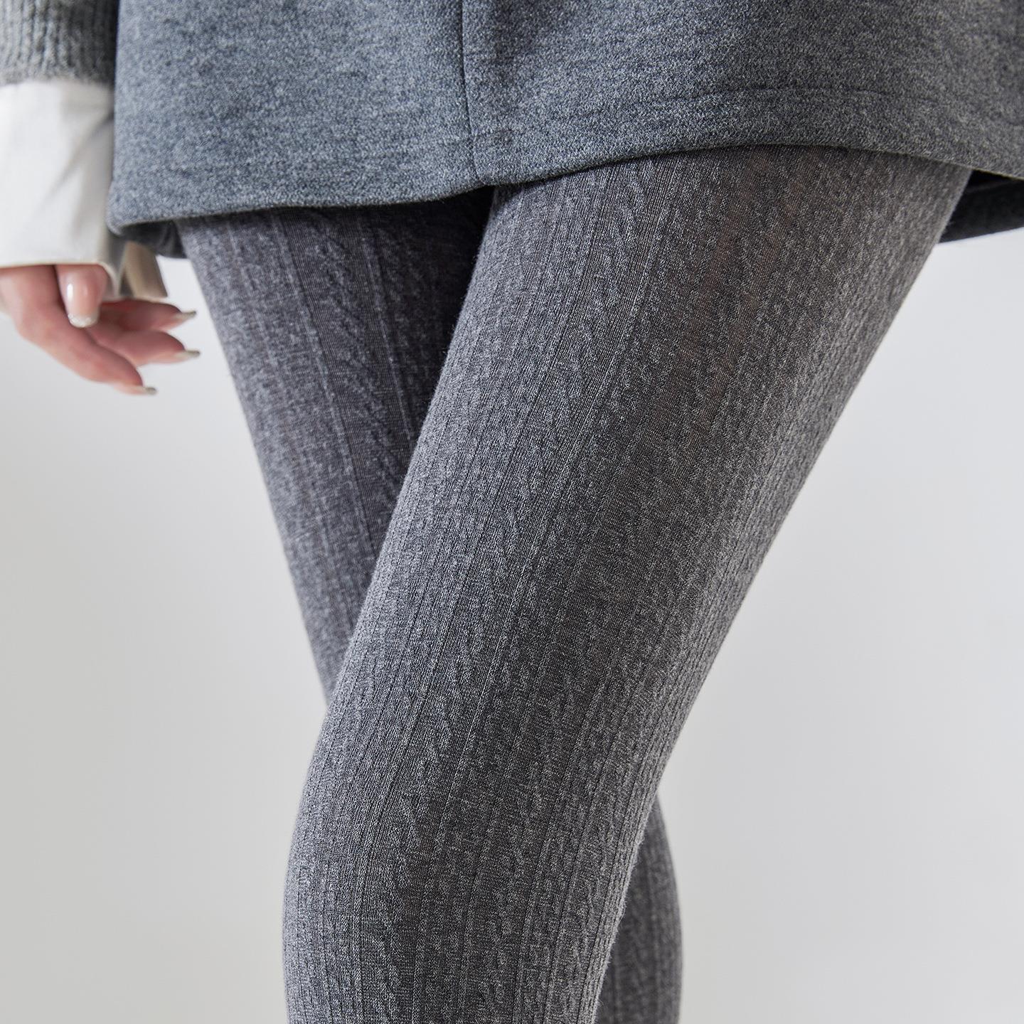 日系针织麻花烟灰色条纹打底裤女外穿春秋棉连裤袜灰色秋冬加绒薄