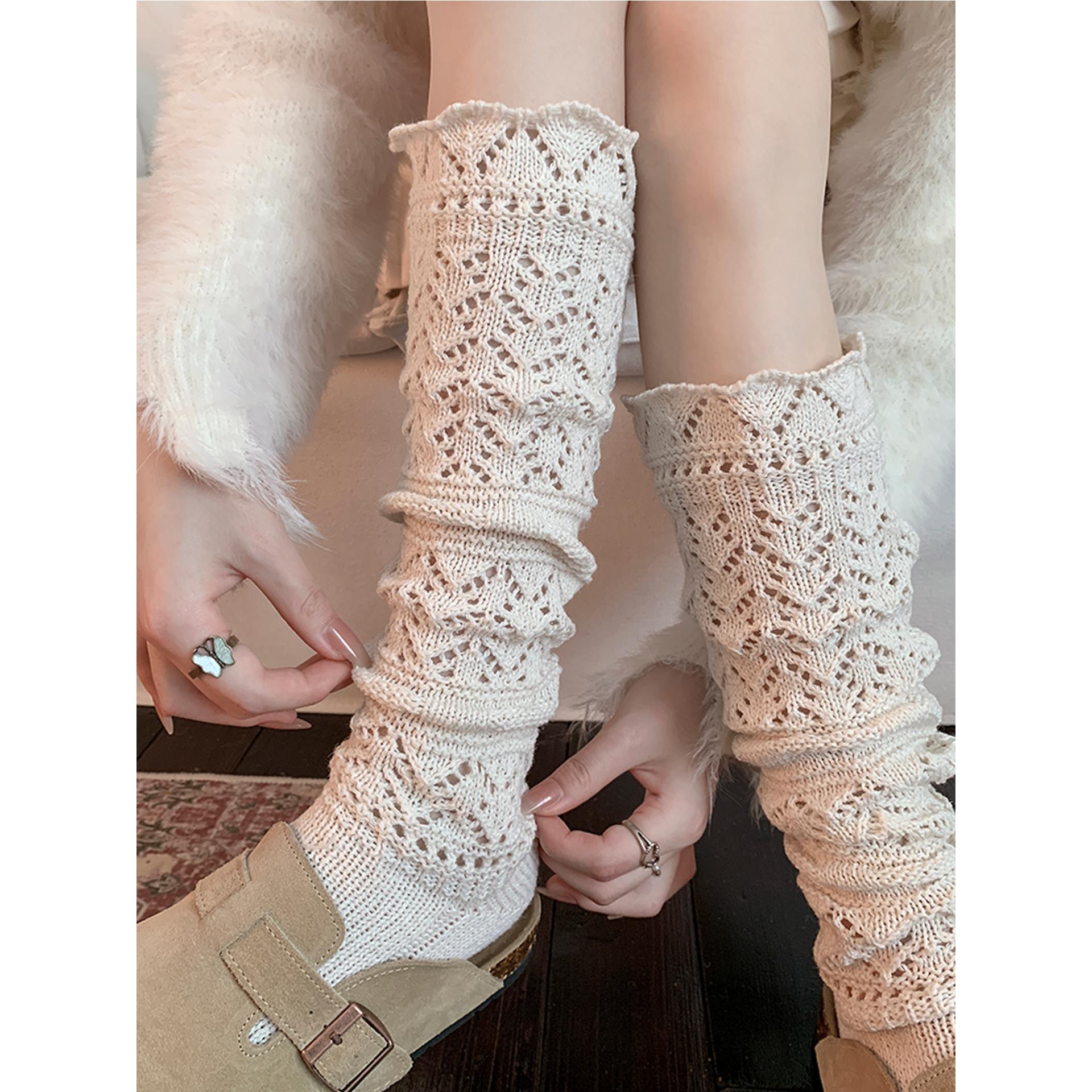 明星同款羊毛小腿袜子女配靴子秋冬保暖针织毛线长筒袜覆古堆堆袜