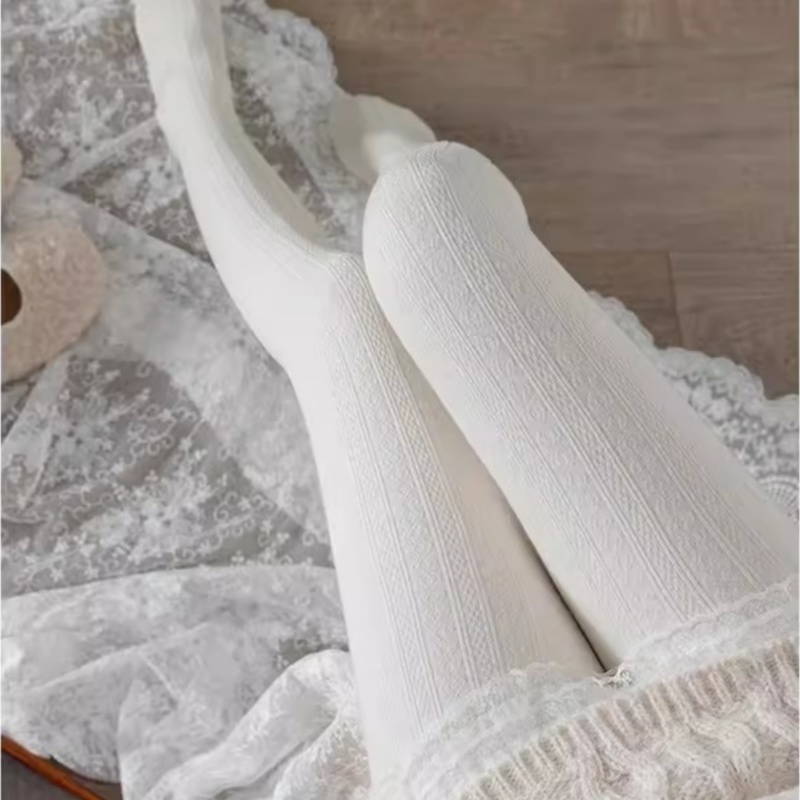 秋冬加绒奶白色连裤袜日系麻花纹显瘦春秋丝袜加厚保暖打底裤袜女