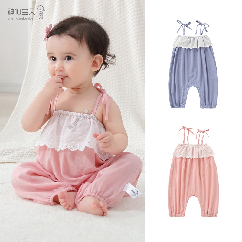 婴儿吊带长裤连体衣夏季