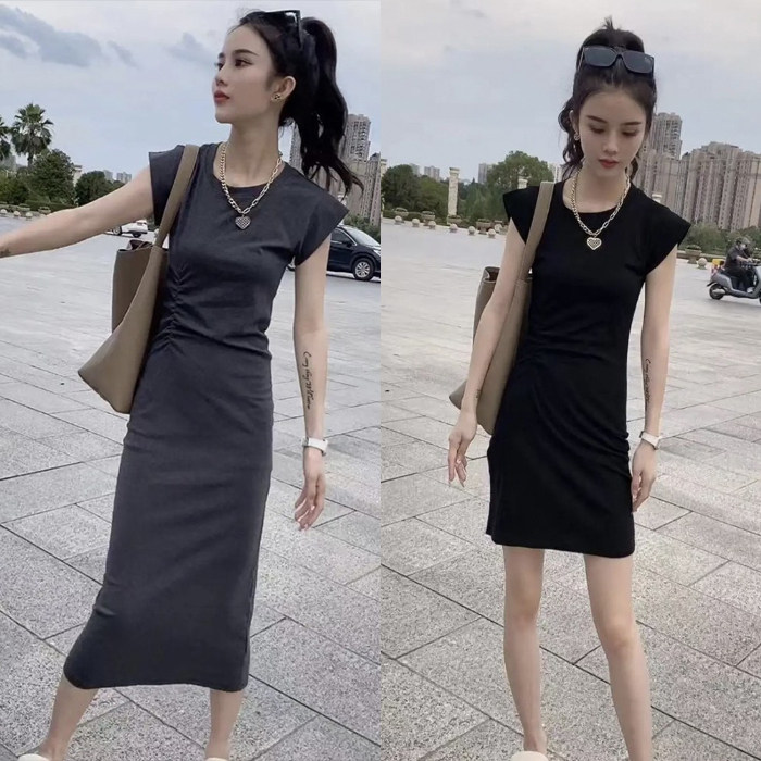 清仓捡漏莫代尔休闲纯色温柔风长裙子小个子包臀修身裙显瘦连衣裙