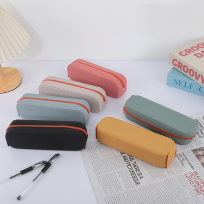 创意长方形硅胶笔袋学习办公收纳文具盒彩色硅胶铅笔盒可印logo