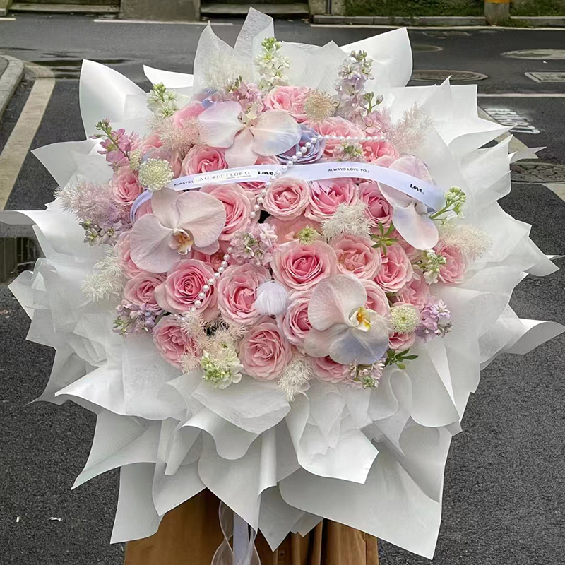 杭州上海鲜花速递同城配送99朵红粉白香槟玫瑰花束送女友生日礼物