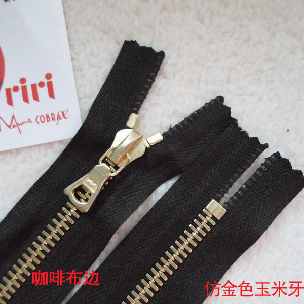 瑞士原产riri6#仿金色闭口 咖啡拉链10-60cm M6玉米牙闭皮具拉链