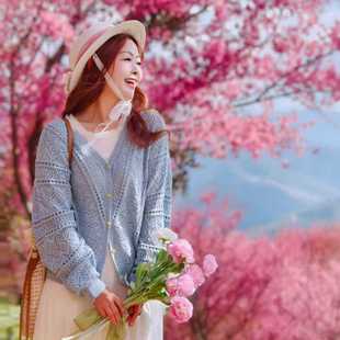 【董艺旅行穿搭】蓝星星·毛衣开衫镂空针织衫文艺风长袖外套