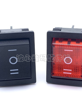 KCD4船型开关 30A大电流大功率电源翘板开关 6脚3档黑色 红灯250V
