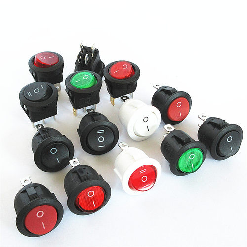 20MM圆形开关按钮4/3/2脚两档三档KCD1小型电源船型开关带灯