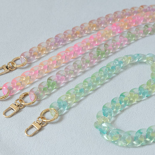 新款双色幻彩鱼骨亚克力树脂链撞色复古手工可拆卸手机链包装饰链