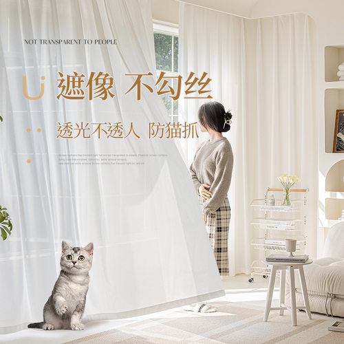 幻影纱窗帘纱帘透光不透人白纱客厅阳台防晒隔热窗纱卧室新款