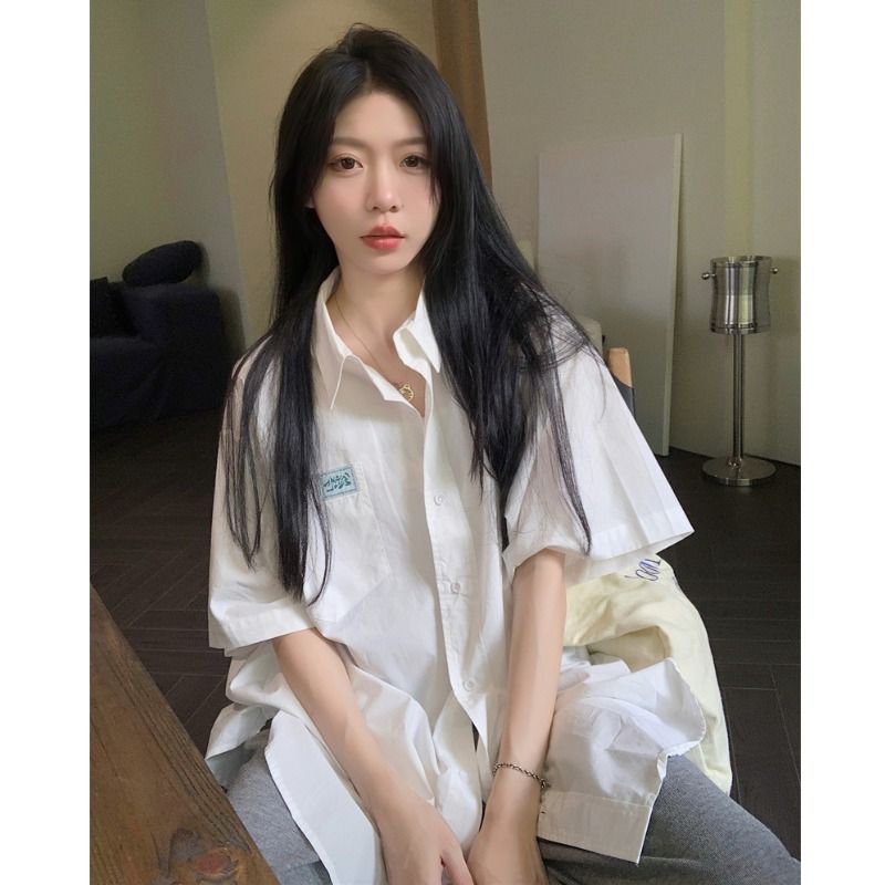 夏季复古法式白色衬衫女