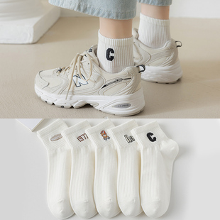 白色袜子女中短筒夏季 短袜ins潮 薄款 纯棉日系可爱刺绣女生春秋款