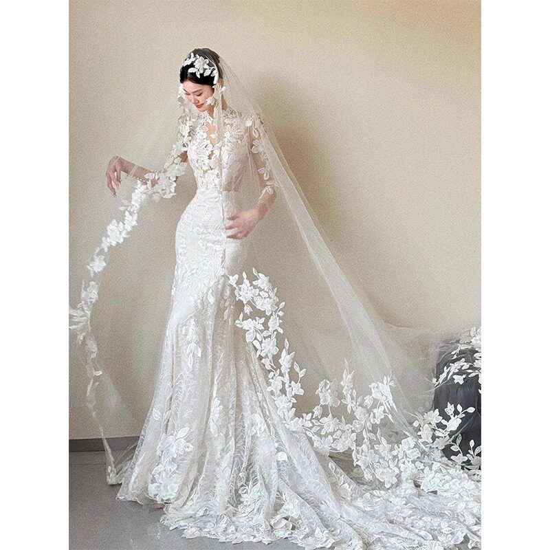 法式复古头纱新娘主纱蕾丝花边高级感写真结婚头饰大拖尾森系超仙,服饰配件/皮带/帽子/围巾,头纱,淘宝优惠券,粉丝福利购,淘宝优惠卷