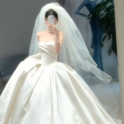 头纱新娘主婚纱长款简约气质超仙