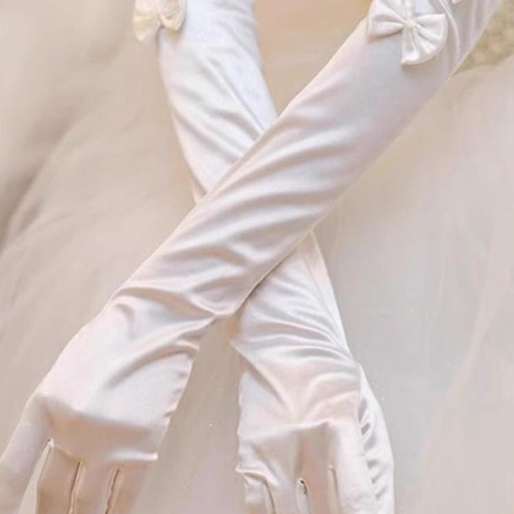 复古缎面婚纱手套白色长款高级冬