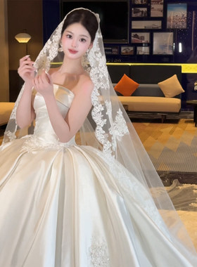 头纱新娘主婚纱法式蕾丝花边高级
