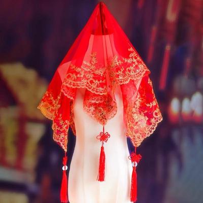 红盖头新娘结婚中式秀禾高级结婚红色2025新款婚庆道具半透明头纱