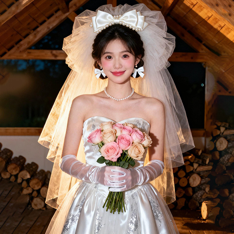 超仙公主头纱领证求婚拍照道具新娘结婚蓬蓬头饰白色甜美浪漫高级